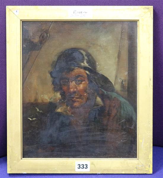 Victorian School, oil on canvas, Portrait of a fisherman, 30 x 25cm